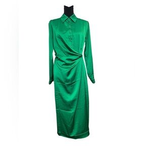 Haute Monde Green Festive Holiday Satin Dress Women Size M